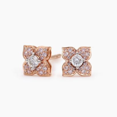 Floret white and Argyle pink diamond flower stud earrings