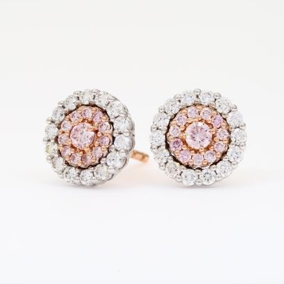 Cherish Argyle pink and white diamond cluster halo stud earrings