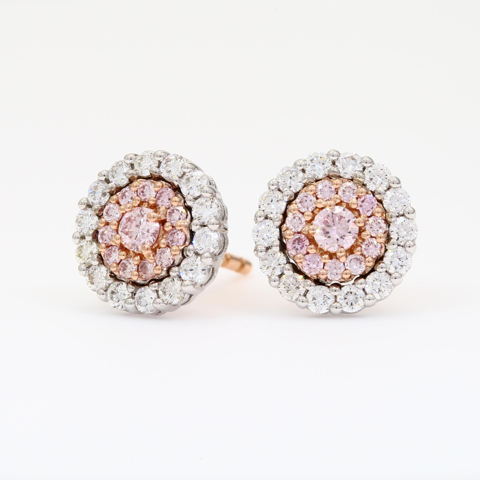 Cherish Argyle pink and white diamond cluster halo stud earrings