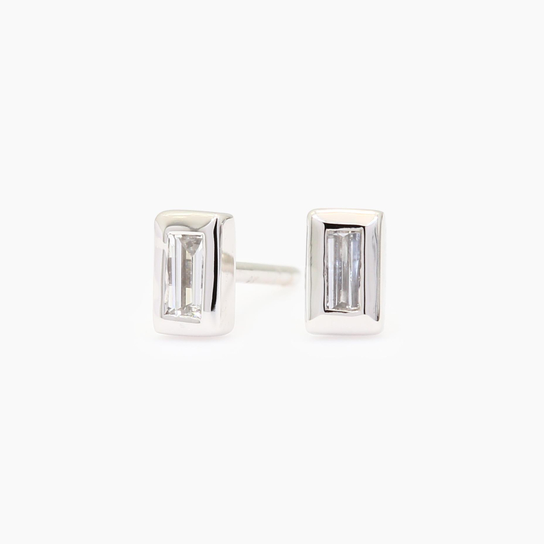 Elixer baguette-cut white diamond stud earrings