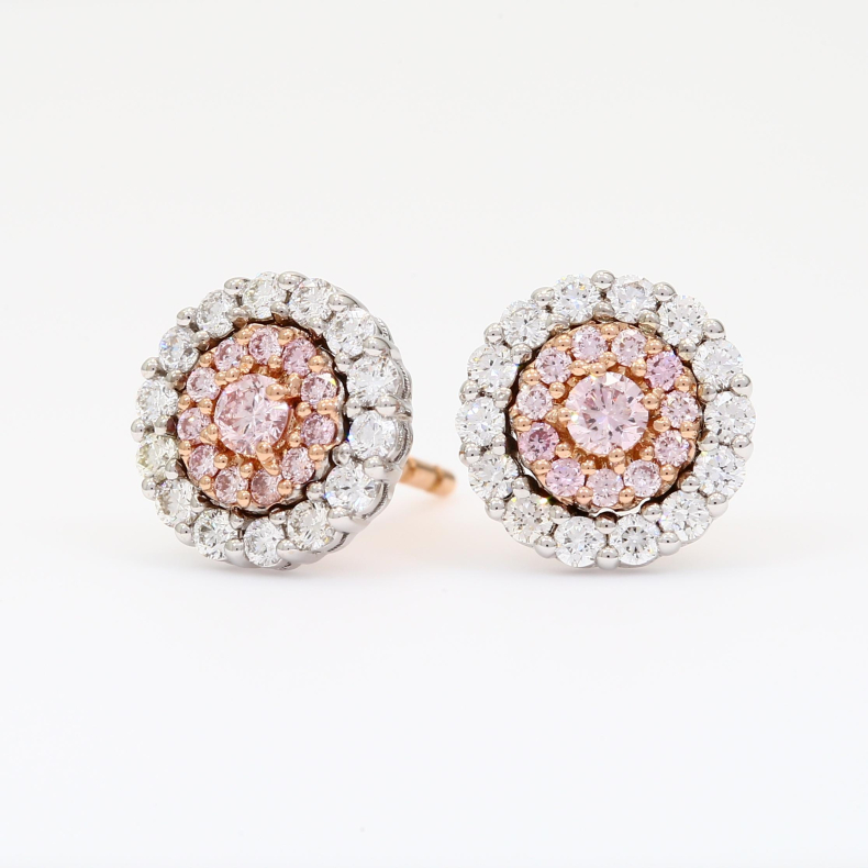 Cherish Argyle pink and white diamond cluster halo stud earrings