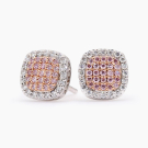 Cecilia white and Argyle pink diamond square cluster halo stud earrings